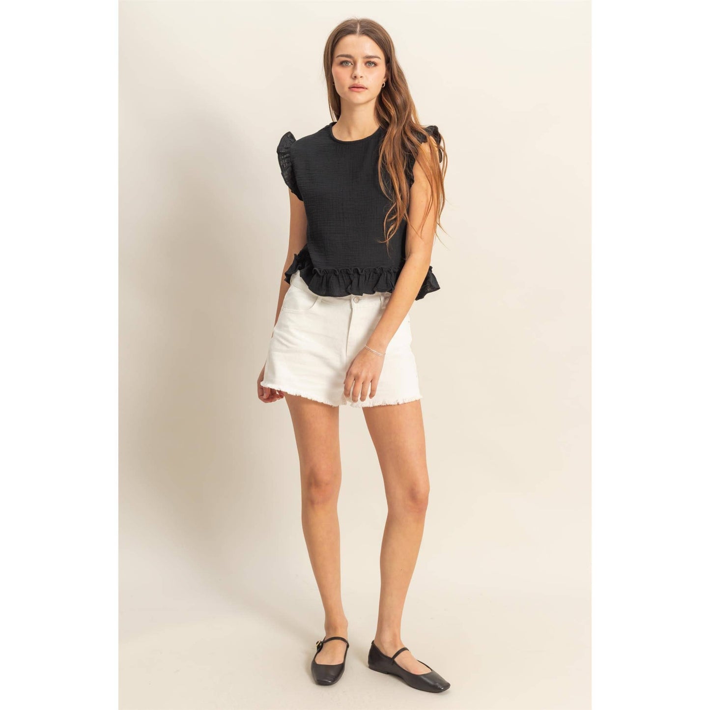 HYFVE - HF25A845-Double Gauze Ruffle Detail Sleeveless Top