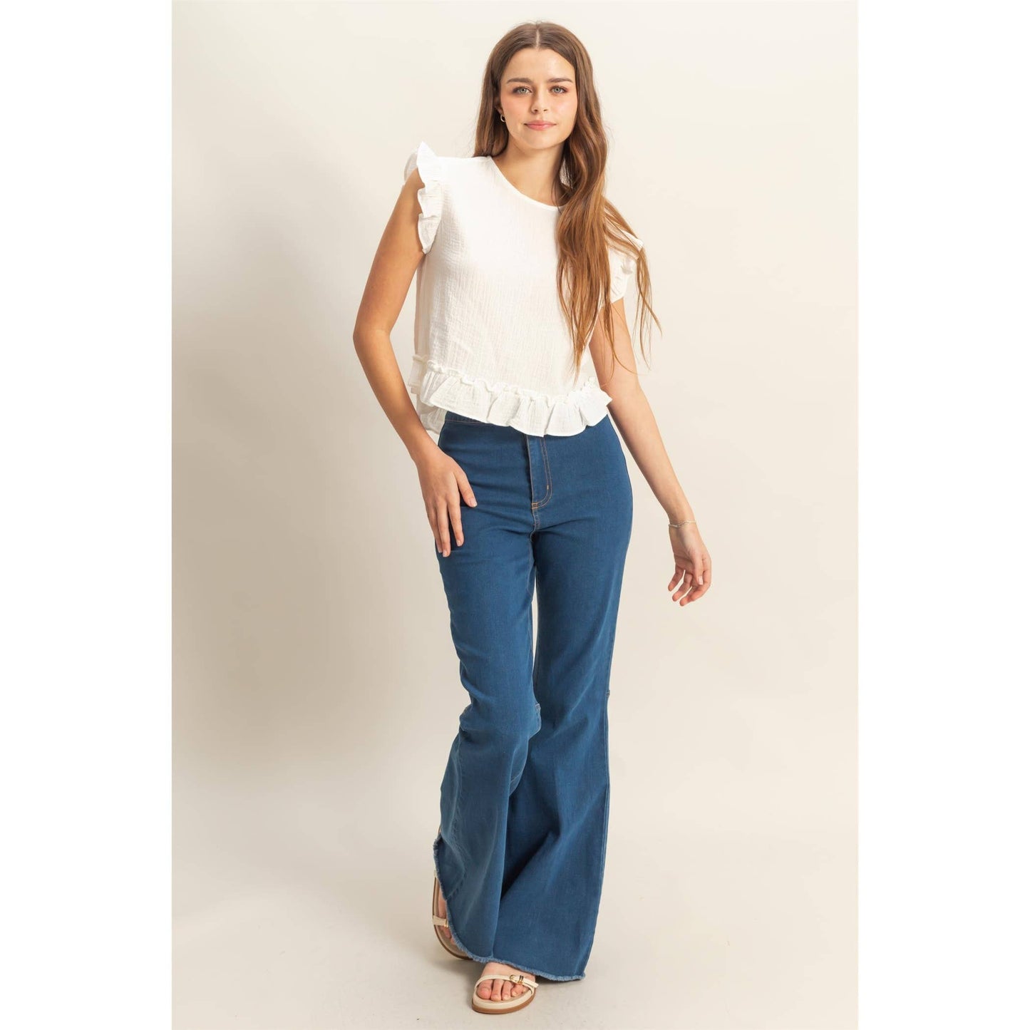 HYFVE - HF25A845-Double Gauze Ruffle Detail Sleeveless Top