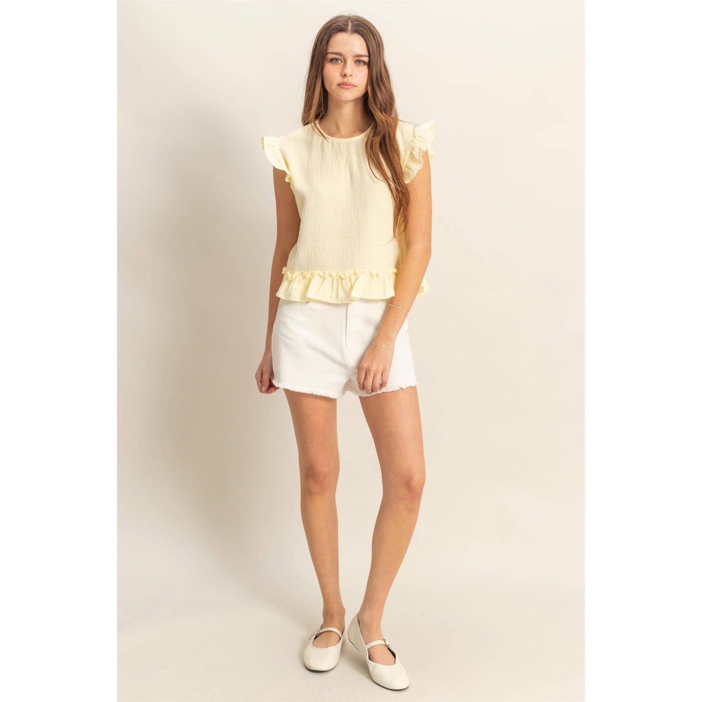 HYFVE - HF25A845-Double Gauze Ruffle Detail Sleeveless Top