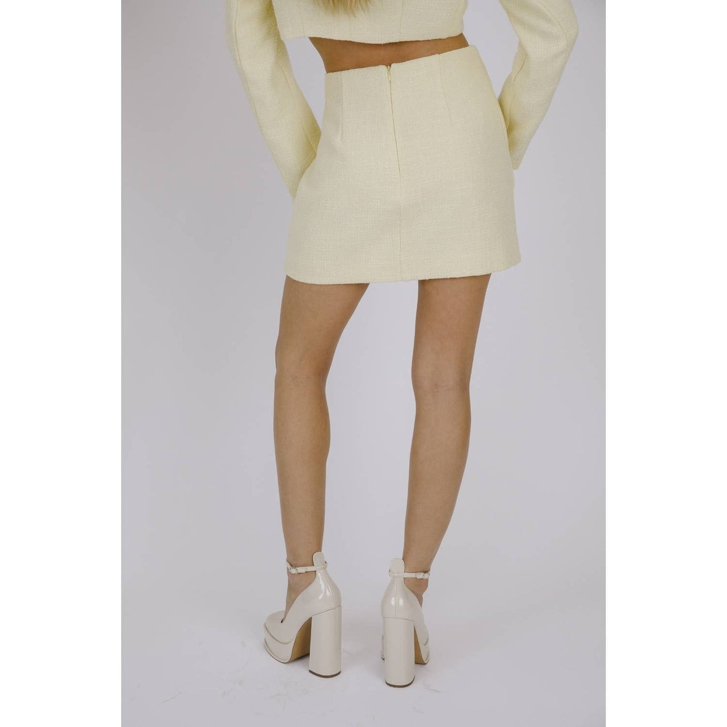 STORIA - Tweed Monochromatic Pastel Mini Skirt - Yellow