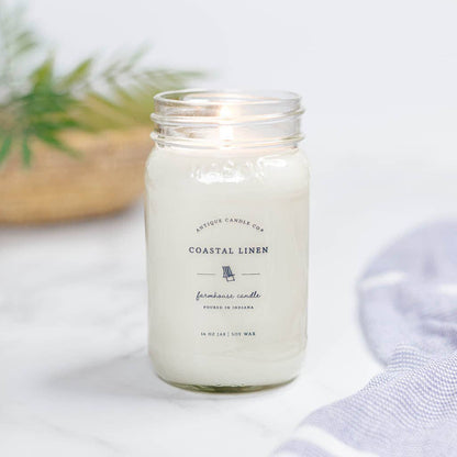 Antique Candle Co.® - Soy Wax Mason Jar Candle - Coastal Linen  - 2 oz.