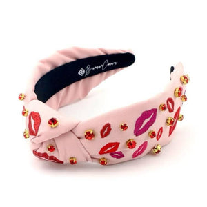 Brianna Cannon - Pink Headband with Embroidered Lips and Crystals