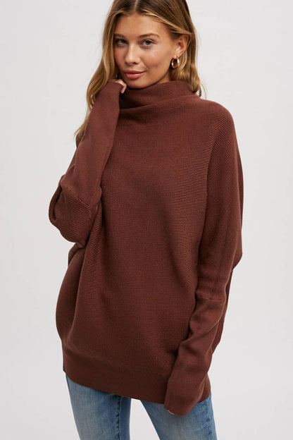 Bluivy - Slouch Neck Dolman Pullover - Chocolate