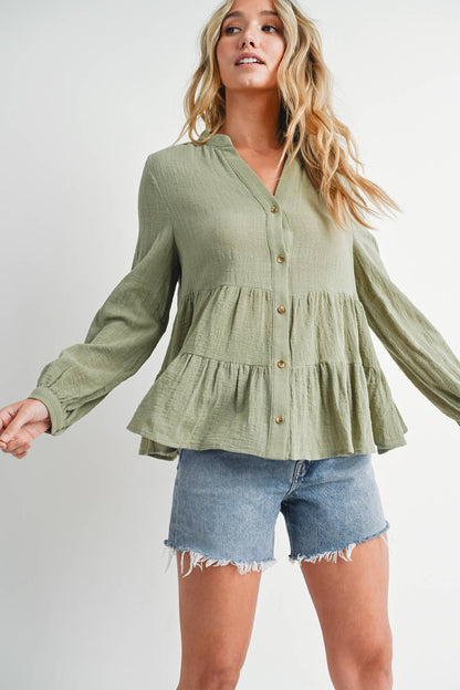 Bluivy - Tiered Rustic Blouse - Sage