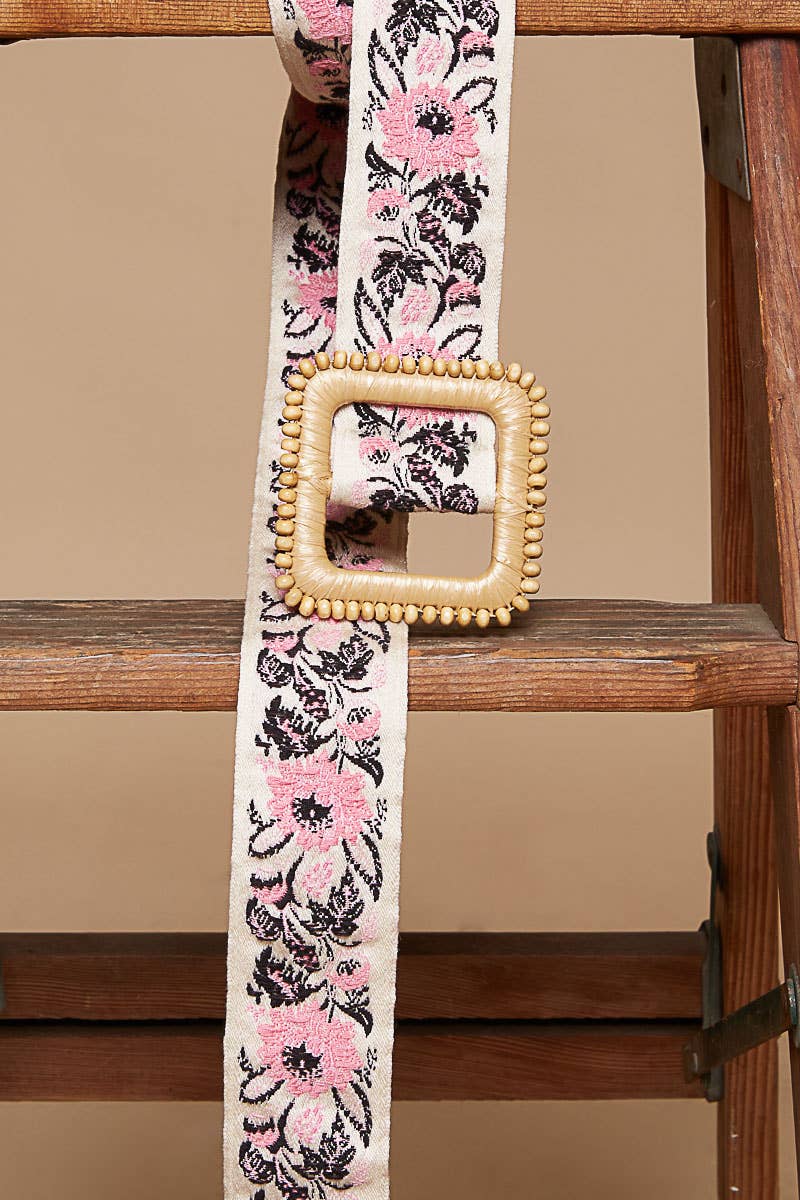 Pol Clothing - Belt - Square Buckle - Pink Floral