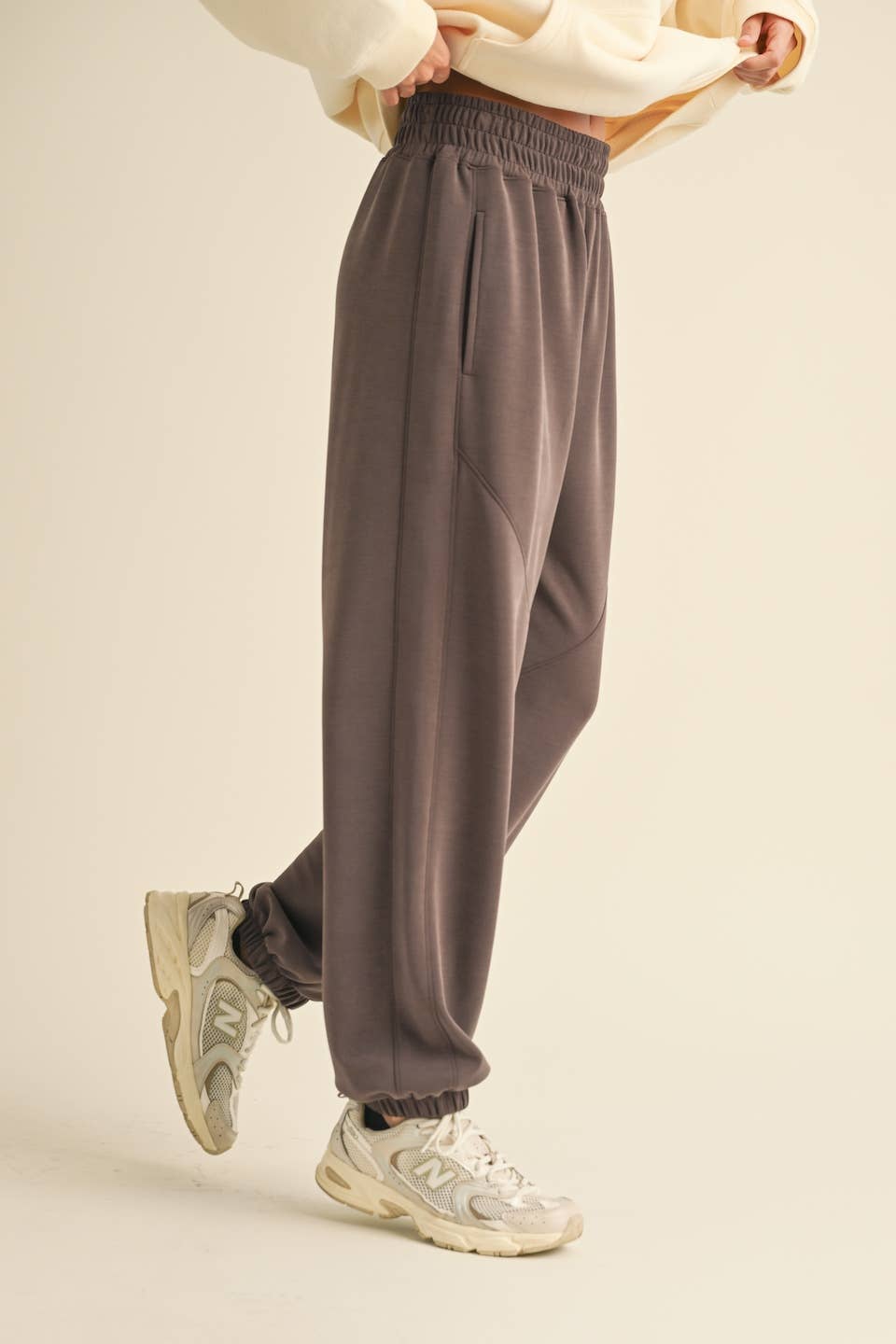 KIMBERLY C - Super Soft Air Scuba Low Rise Jogger Pants - Taupe