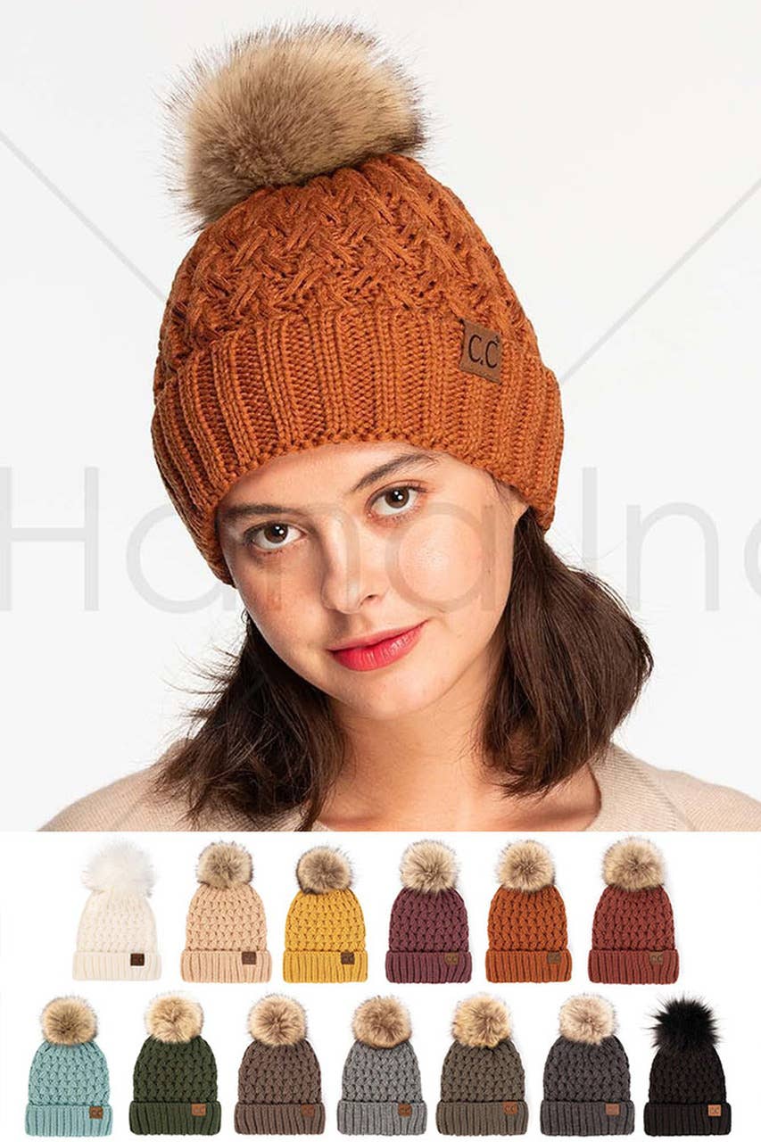 Hana - C.C Lattice Crossover Stitch Beanie Winter Hat