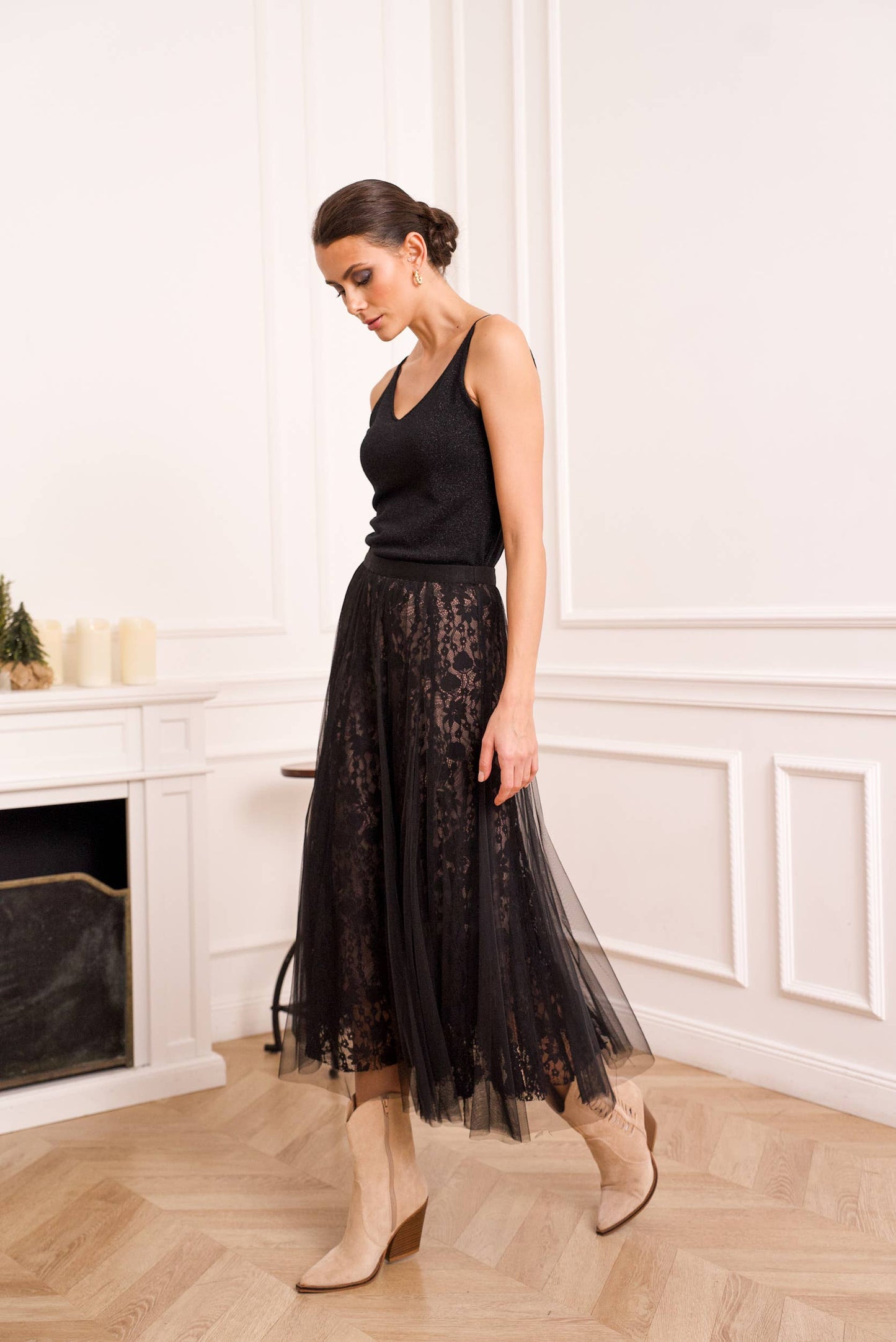 Choklate Paris- Tulle & Lace Skirt - Black/Nude