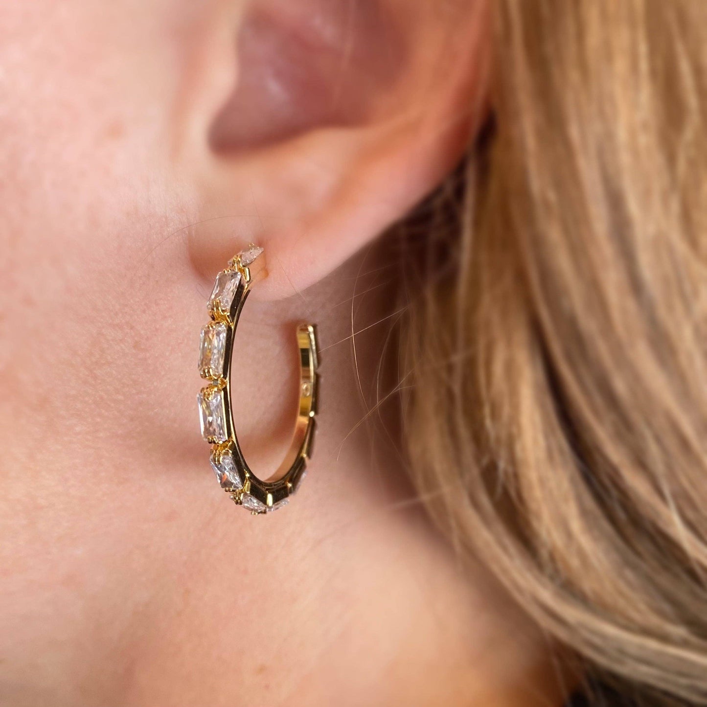 GoldFi - 18k Gold Filled Baguette Cubic Zircon Hoop Earrings