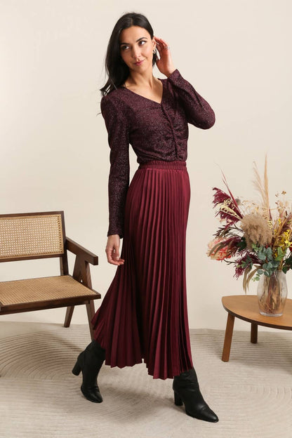 Choklate Paris - Solid Satin Pleated Skirt - Bordeaux