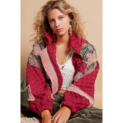 Pol Clothing - Oversize Floral Print Contrast Qulited Jacket