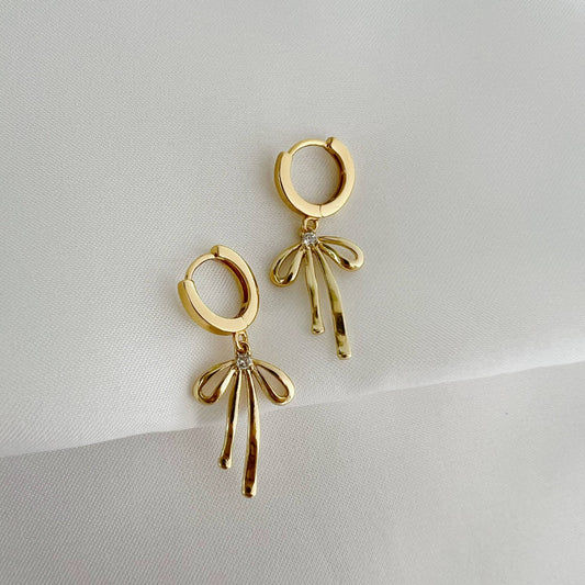 True By Kristy Jewelry - Bow Ribbon Huggie Hoops Gold Filled Earrings