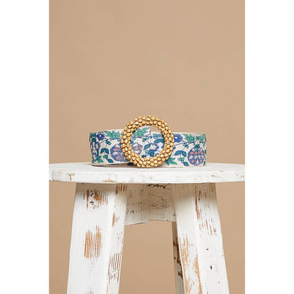 Pol Clothing - Belt - Circle Buckle - Blue Floral