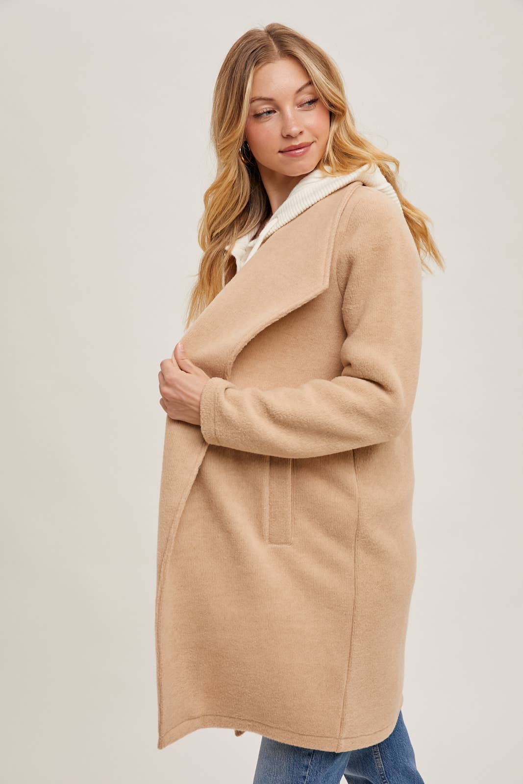 Bluivy - Open Front Knit Coat Jacket - Beige