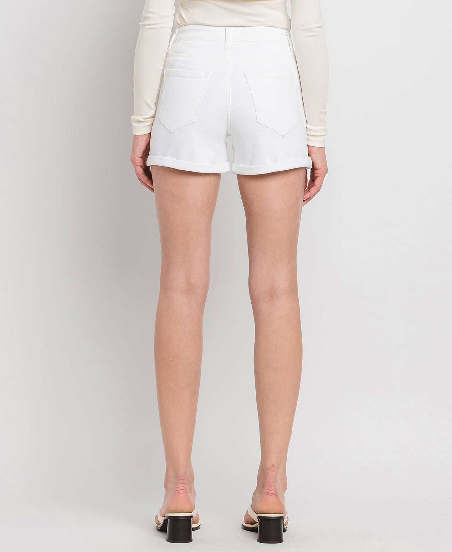 Vervet by Flying Monkey - High Rise Double Cuff Denim Shorts - White