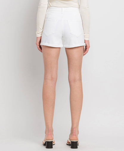 Vervet by Flying Monkey - High Rise Double Cuff Denim Shorts - White