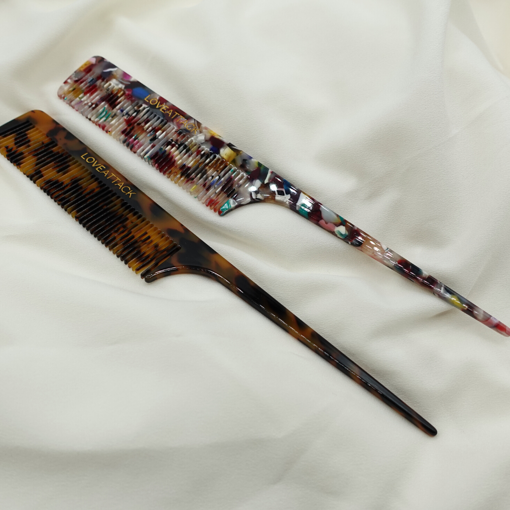 Love Attack - Cellulose Acetate Tail Hair Comb: Dark Tortoiseshell