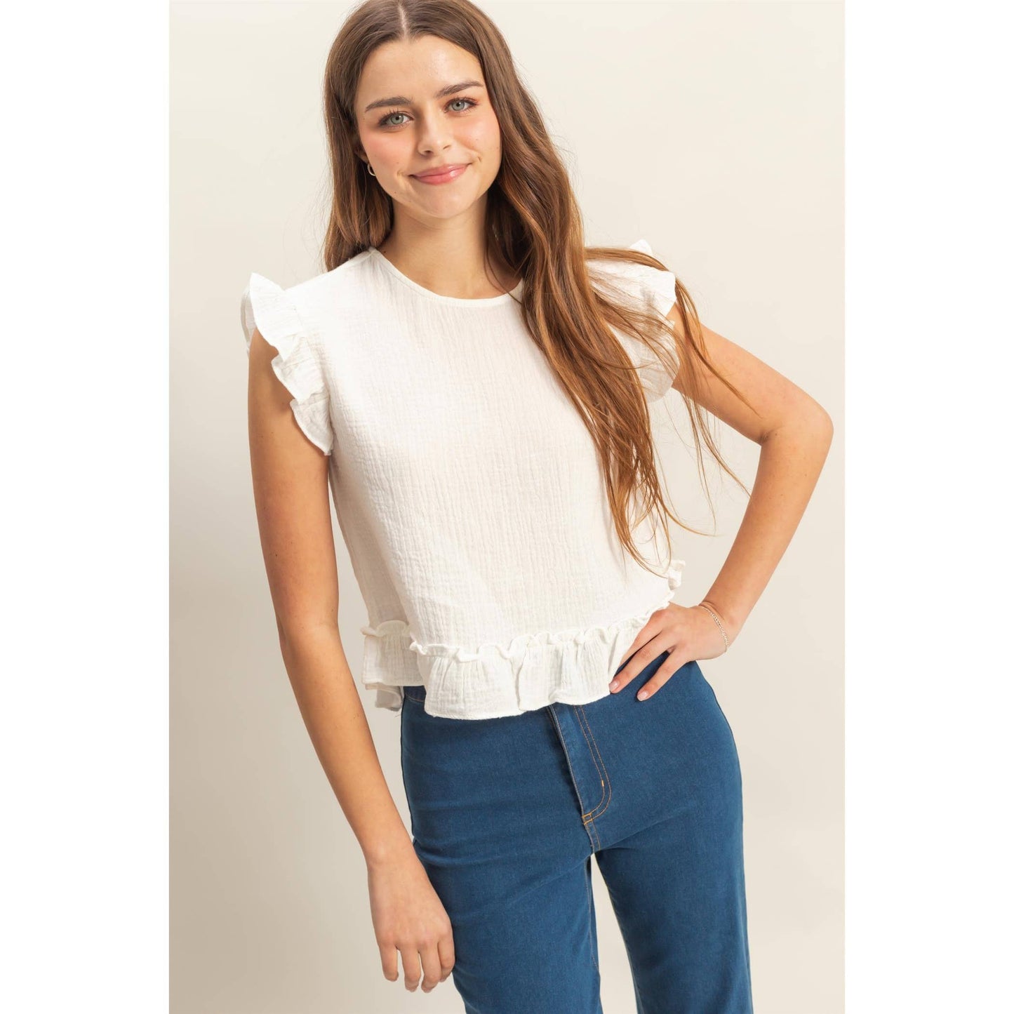 HYFVE - HF25A845-Double Gauze Ruffle Detail Sleeveless Top