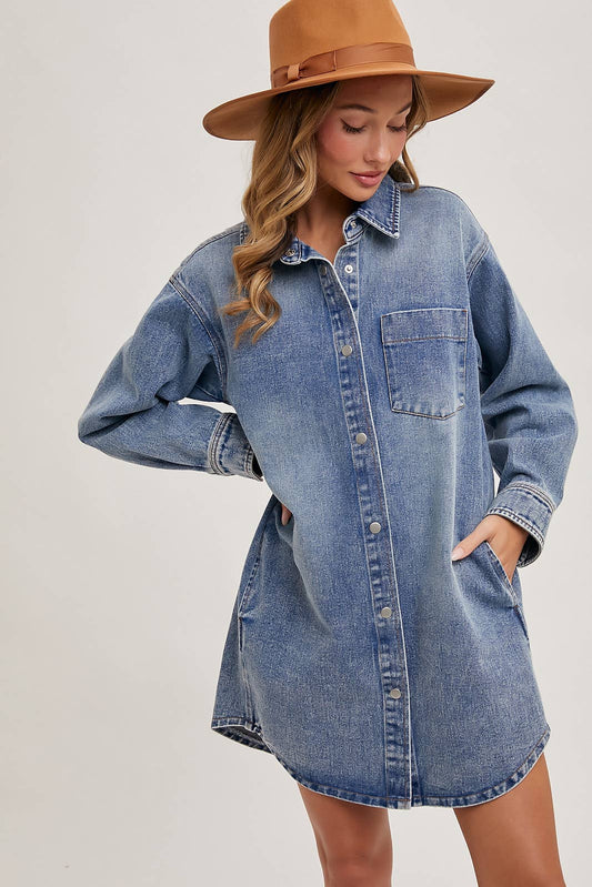 Bluivy - Denim Button Down Shirt Dress