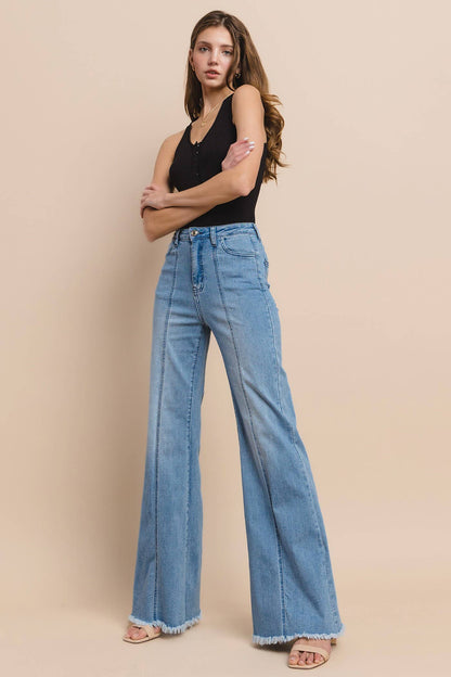 WISTERIA LANE - Wide Leg Palazzo Fit Jeans - Mid Denim