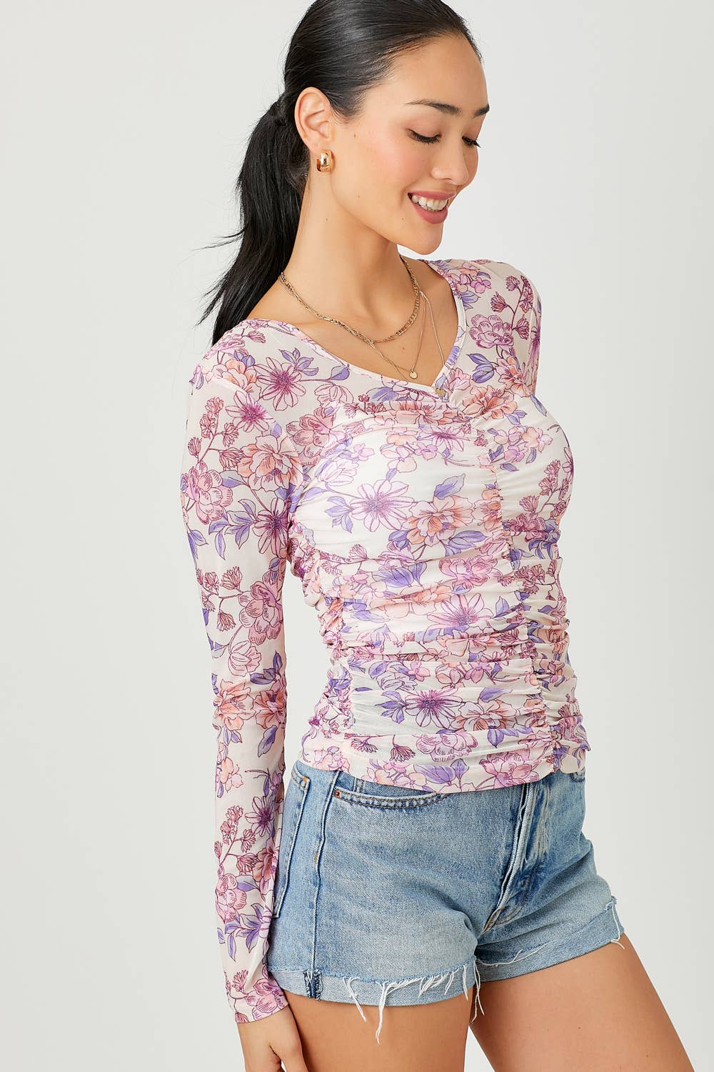 Mystree - Floral Ruching To - Cream Floral