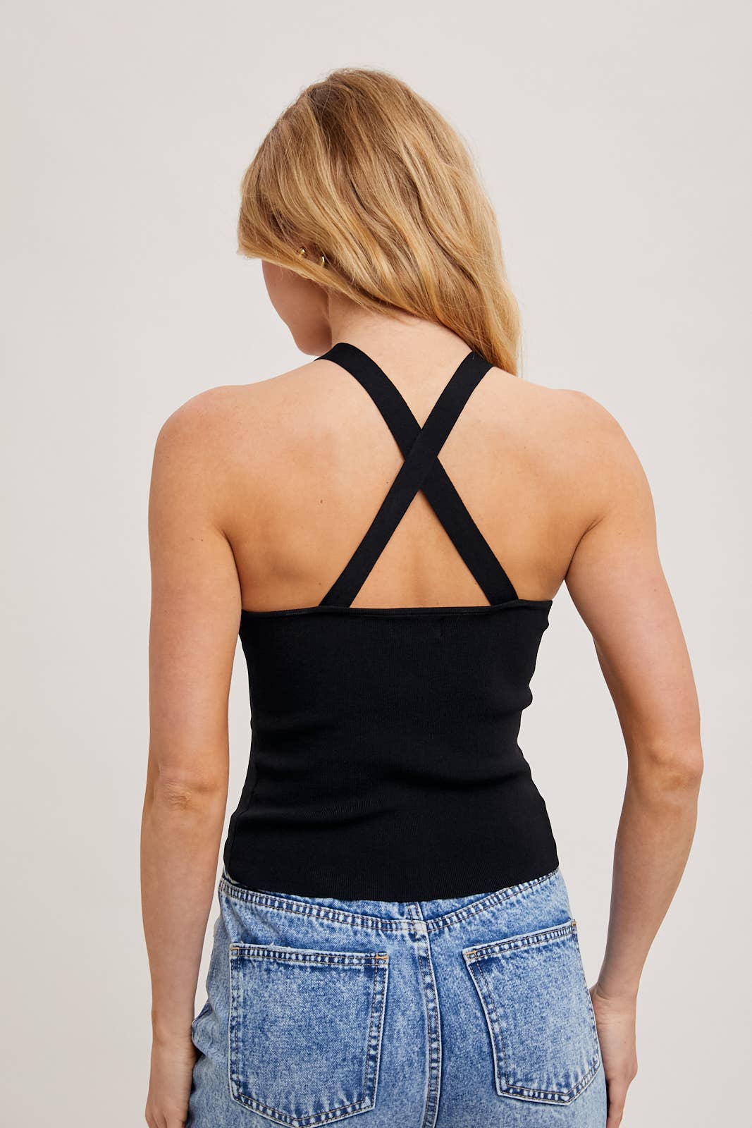 Bluivy - Knit Halter Neck Cross Front and Back Top