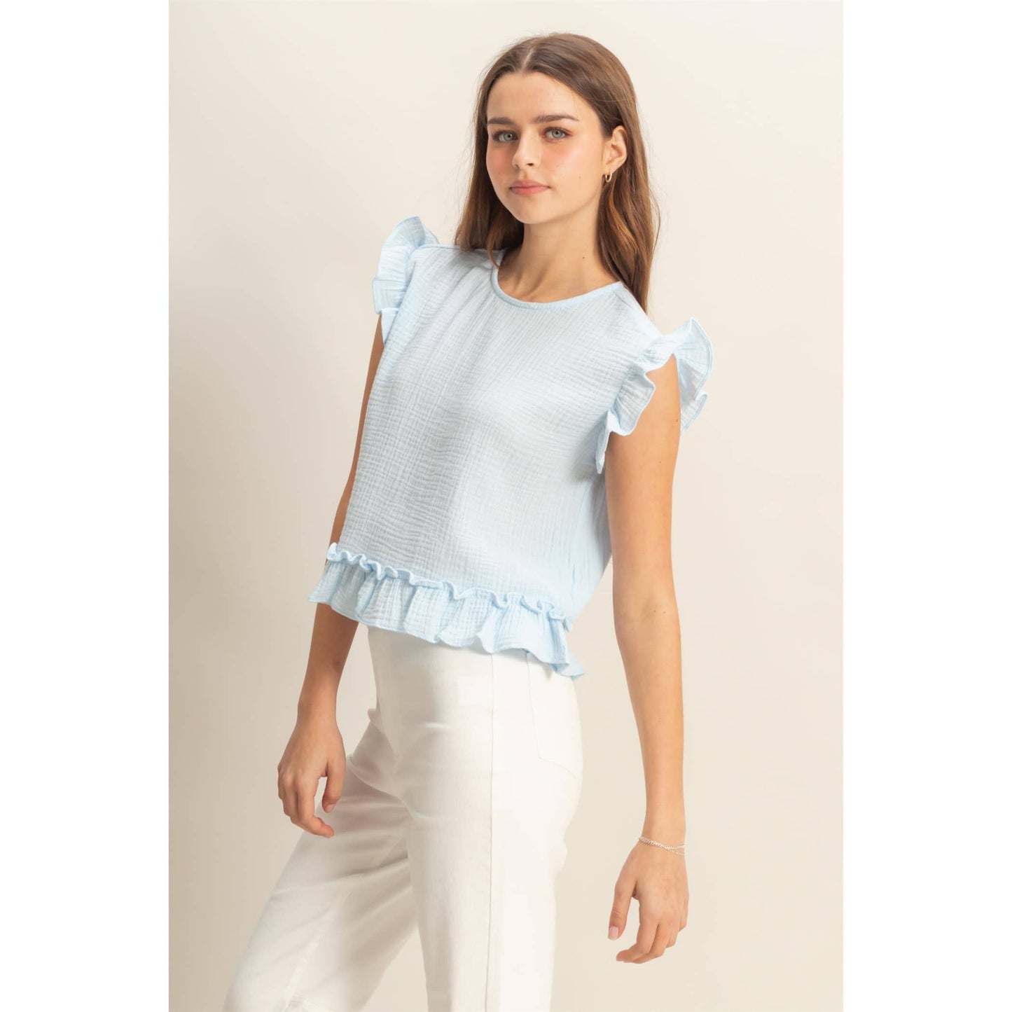 HYFVE - HF25A845-Double Gauze Ruffle Detail Sleeveless Top