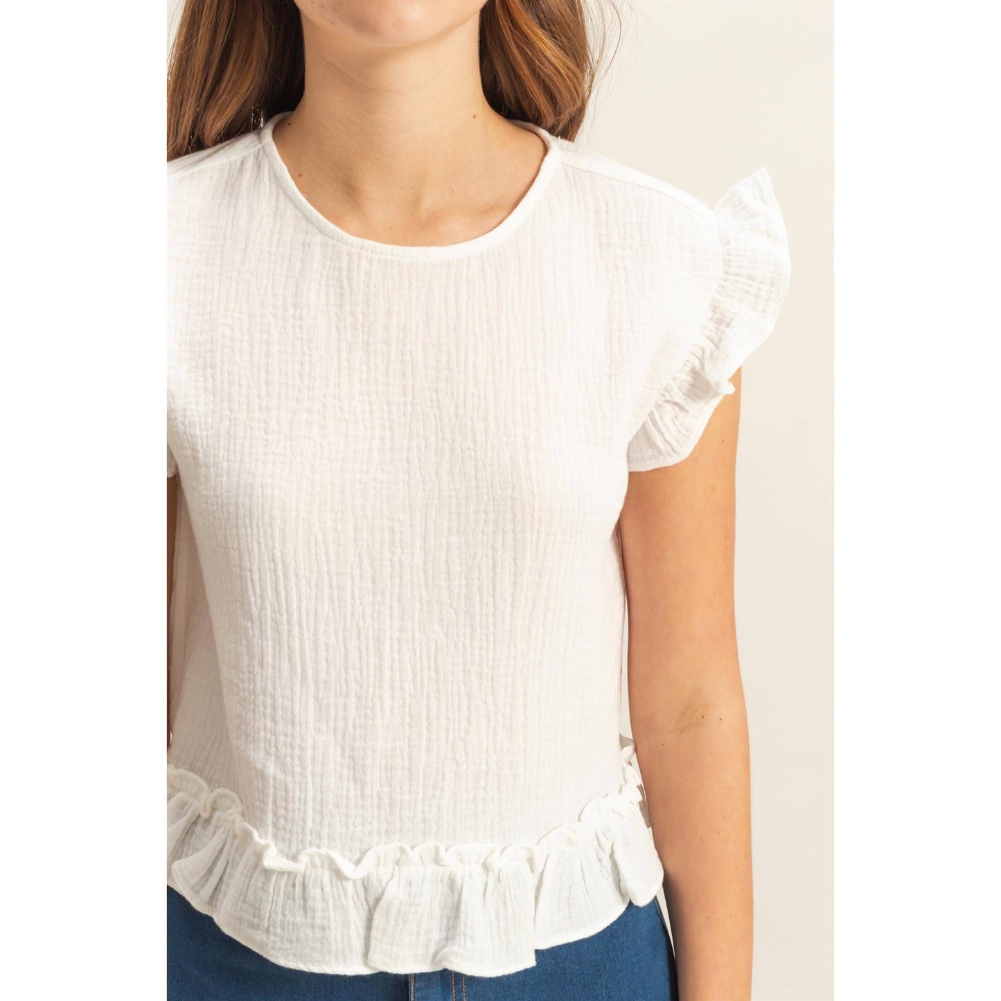 HYFVE - HF25A845-Double Gauze Ruffle Detail Sleeveless Top