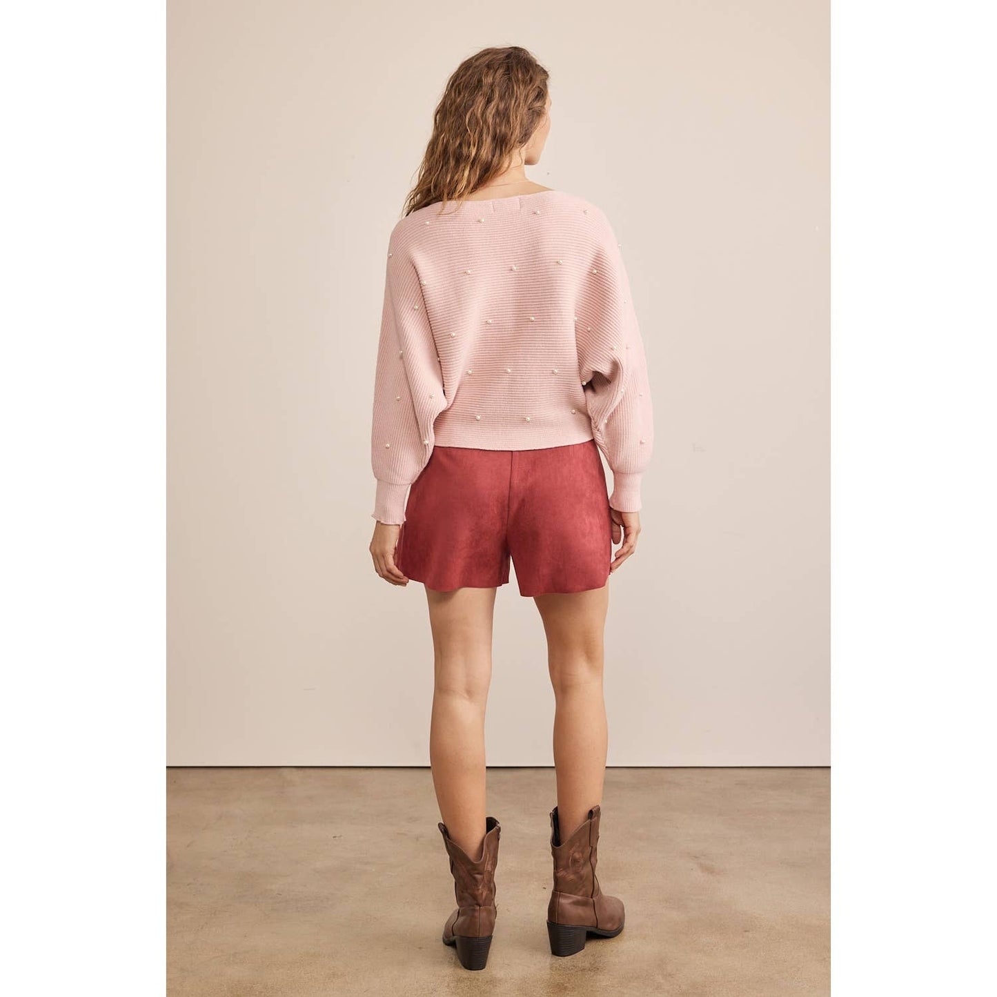 in february - Pearl Embellished Dolman Sleeved Sweater