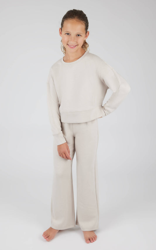 90 Degree by Reflex - Girls Everyday Scuba Side Slit Pullover and Pant - Set: HTR.NACREOUS CLOUD