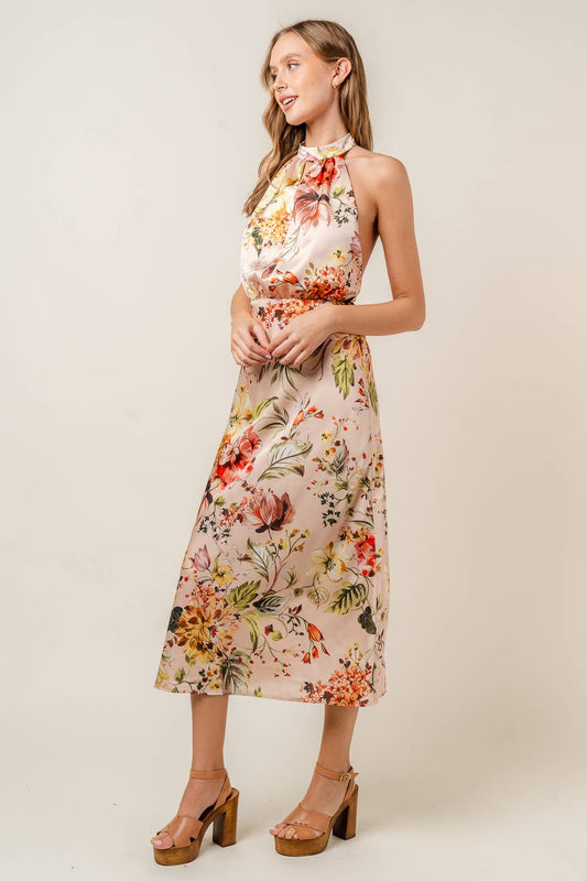 Fore Collection - Floral Halter Satin Midi Dress