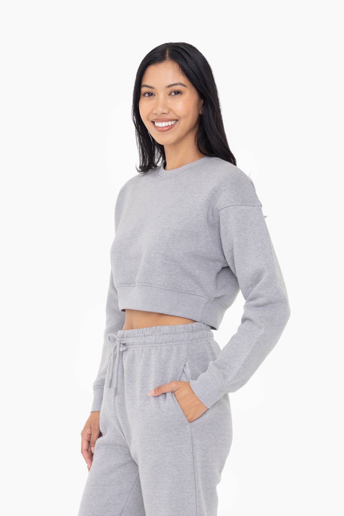 Mono B - Cropped Fleece Sweatshirt - Heather Grey