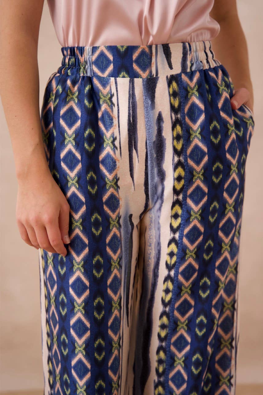 Choklate Paris - Patchwork Printed Palazzo Pants - Navy