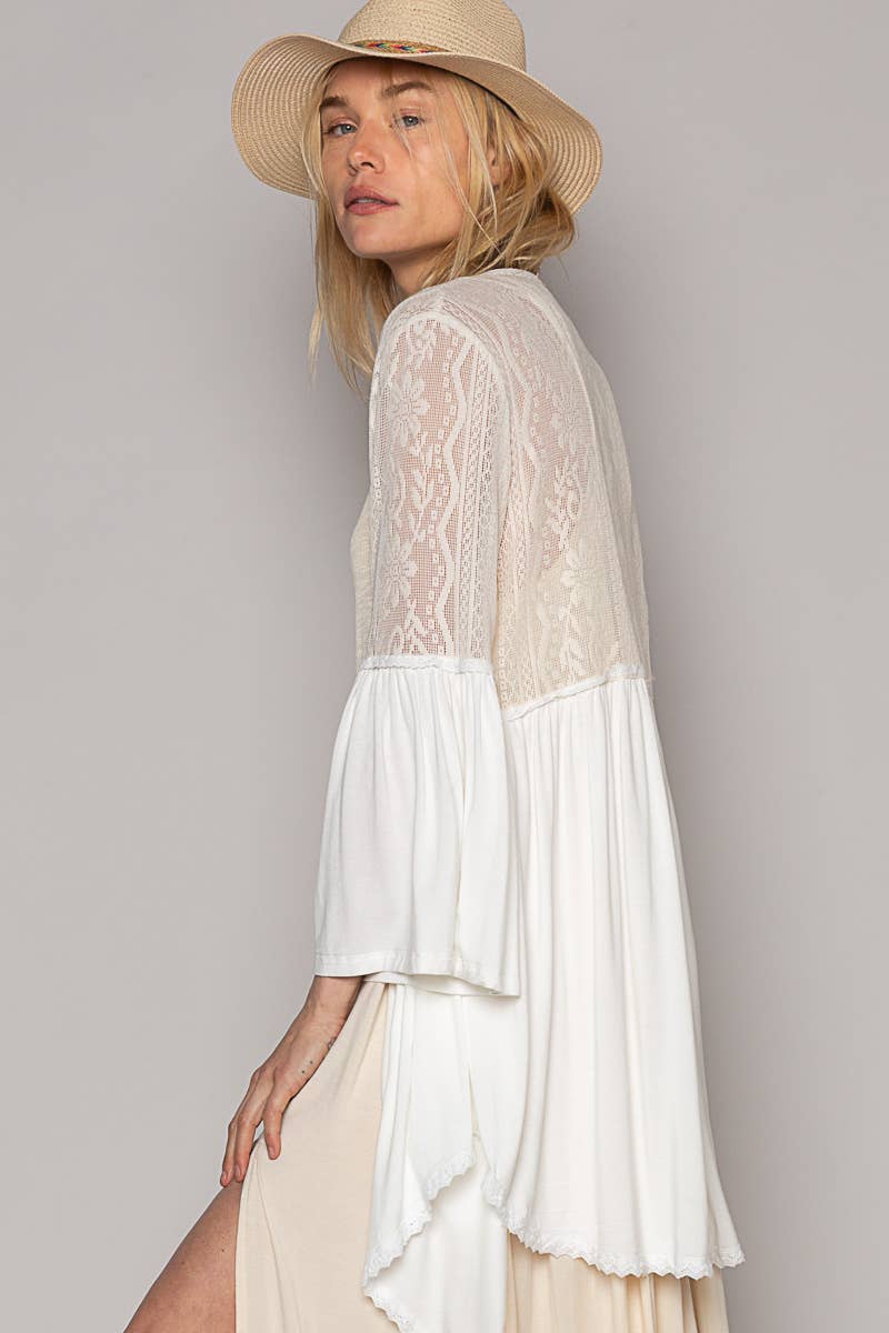 Pol Clothing - Vintage Washed Lace Open Cardigan