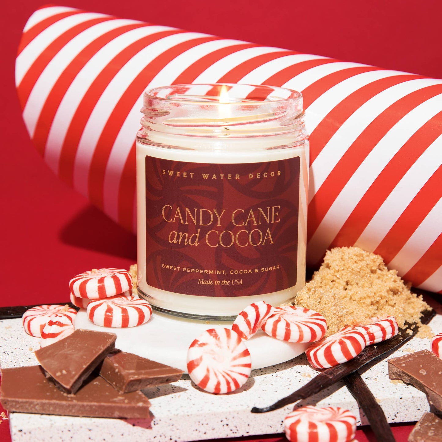 Sweet Water Decor - Candy Cane and Cocoa Soy Candle - 9 oz