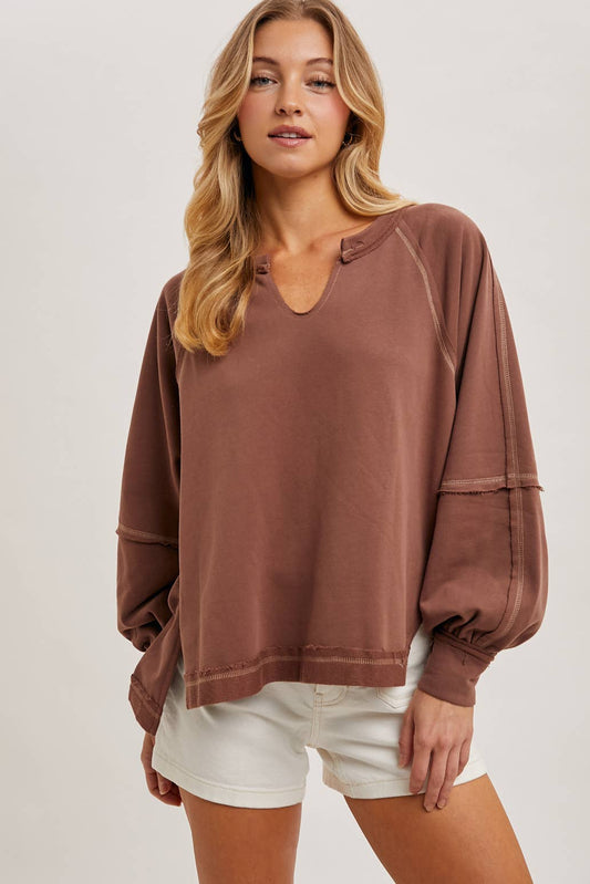 Bluivy - Terry Dolman Oversized Stitch Knit Top - Coco