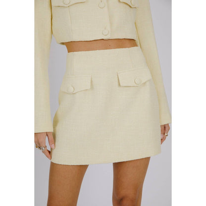 STORIA - Tweed Monochromatic Pastel Mini Skirt - Yellow