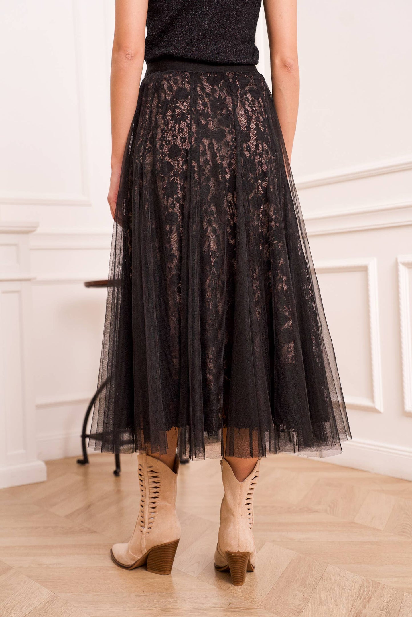 Choklate Paris- Tulle & Lace Skirt - Black/Nude