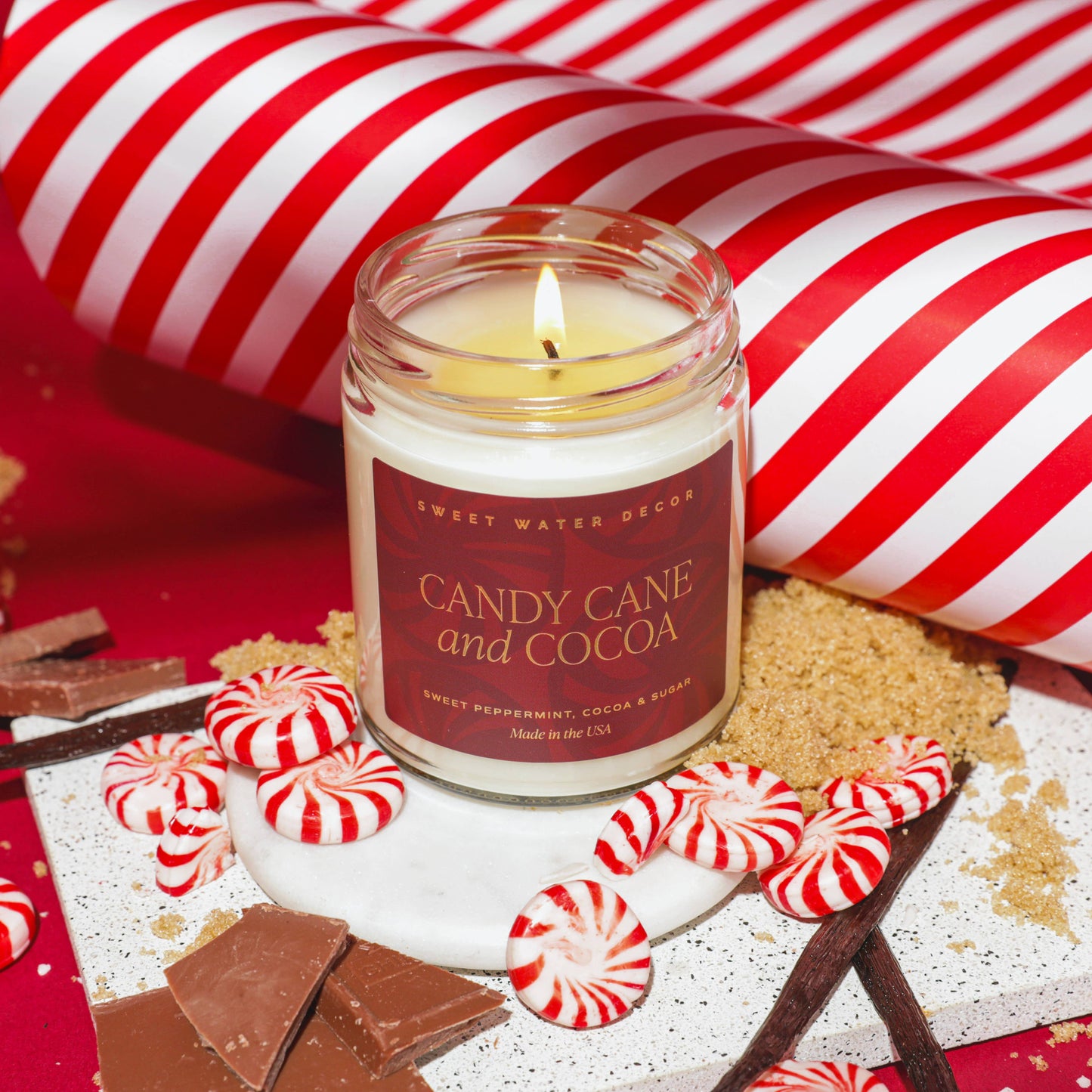 Sweet Water Decor - Candy Cane and Cocoa Soy Candle - 9 oz