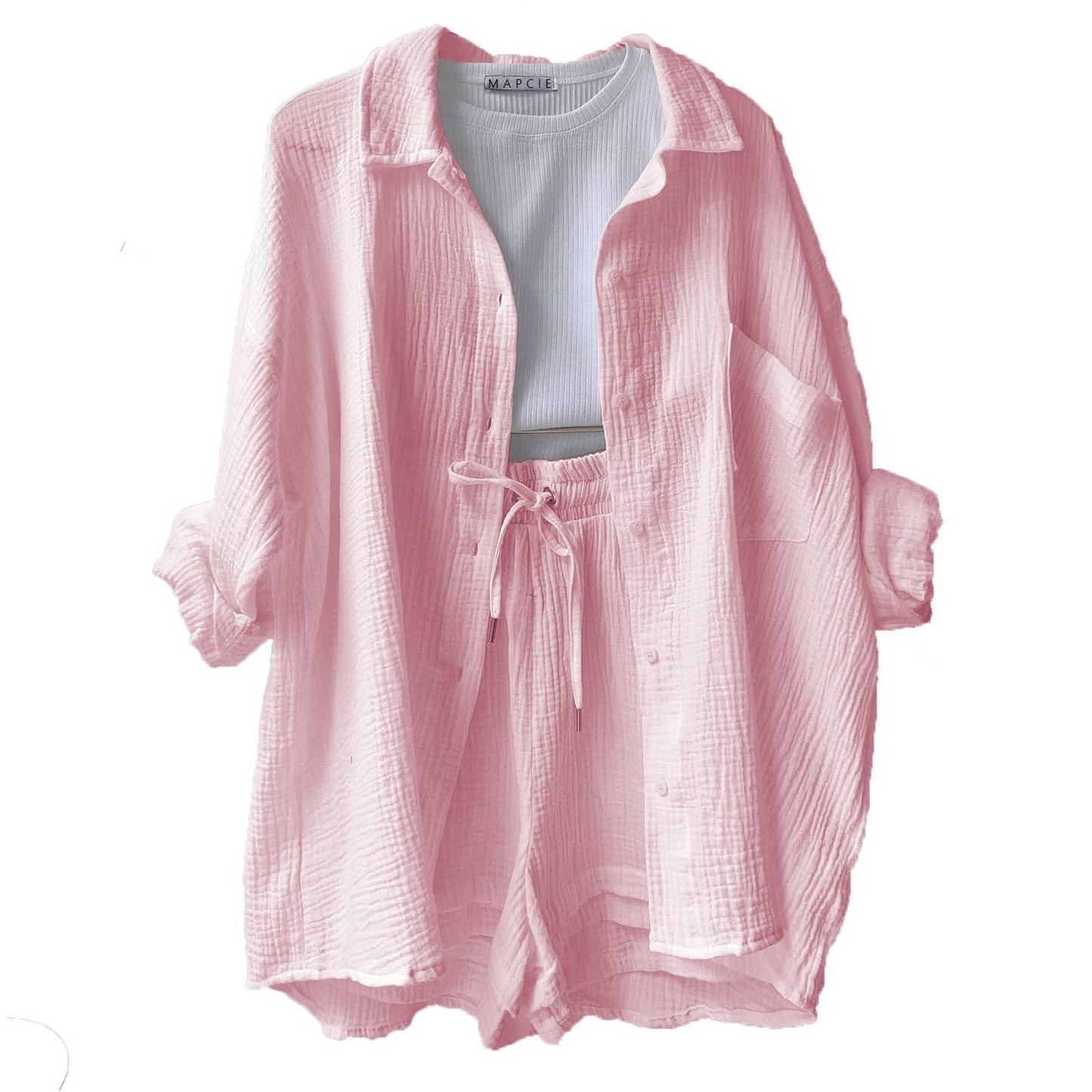 Mapcie - Long Sleeve Button Down Set - Pink