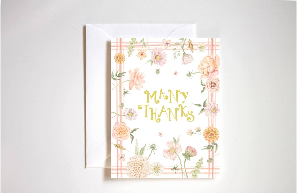 Stephanie Tara Stationery - Many thanks whimsical floral thank you card