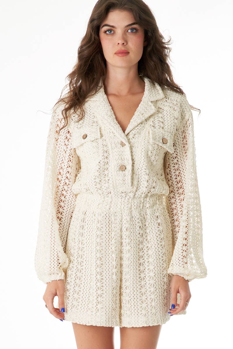 En Crème - Crochet Long Sleeve Romper