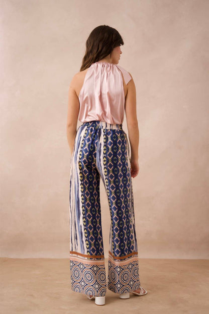 Choklate Paris - Patchwork Printed Palazzo Pants - Navy