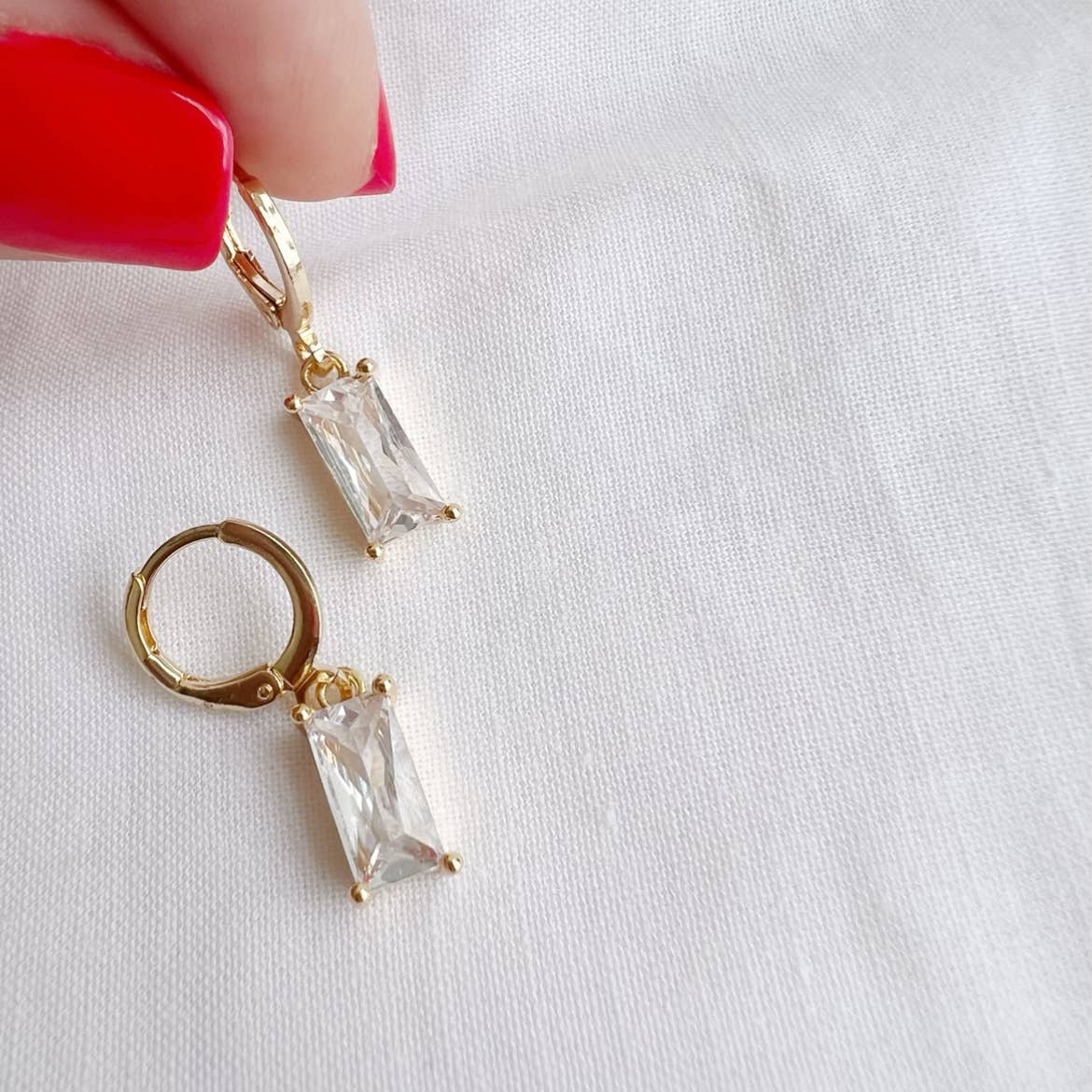 True By Kristy Jewelry - Taylor CZ Baguette Huggie Hoops Earrings Gold Filled
