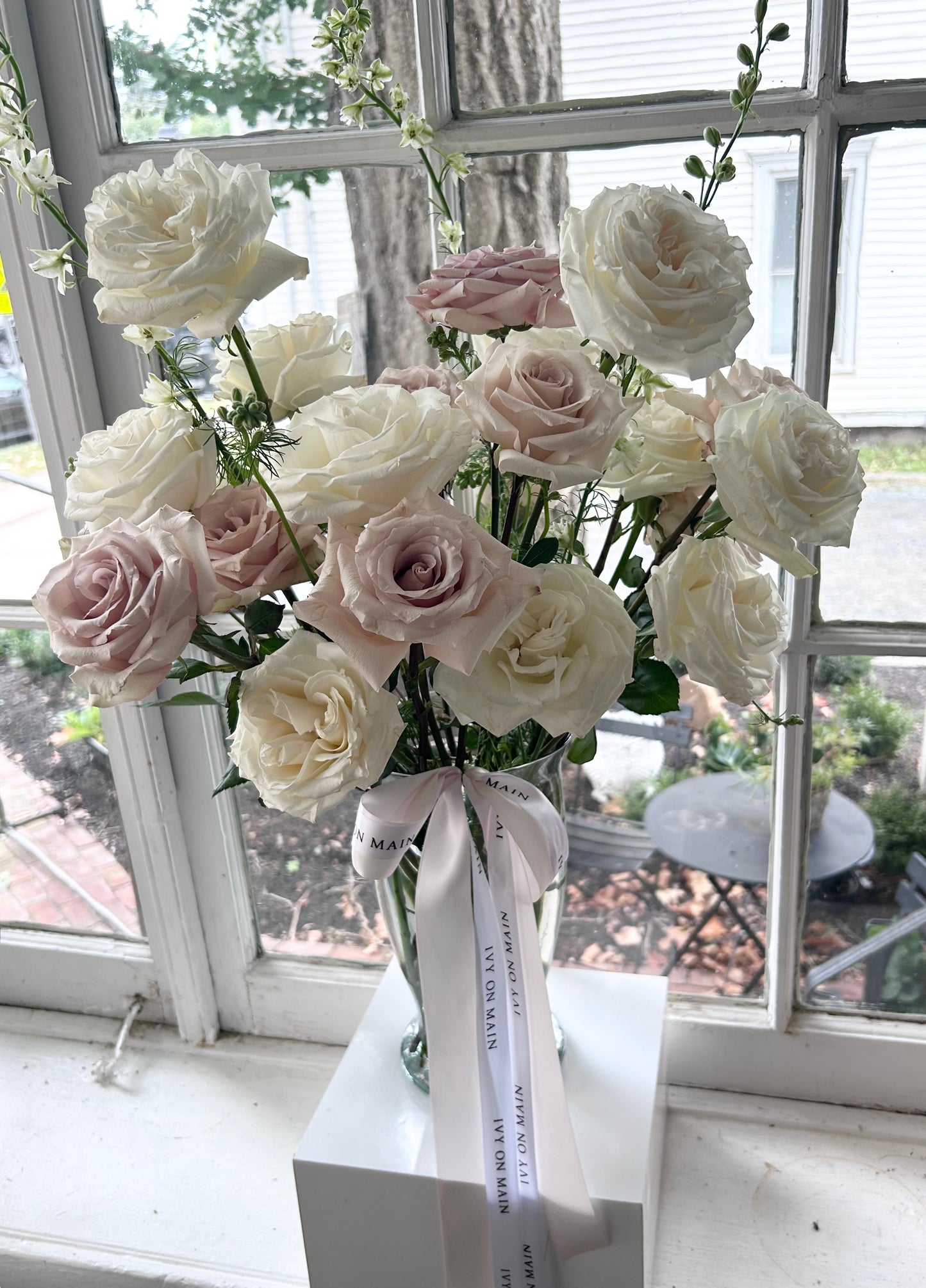 Ivory and Blush Rose Vase Arrangement - Two Dozen