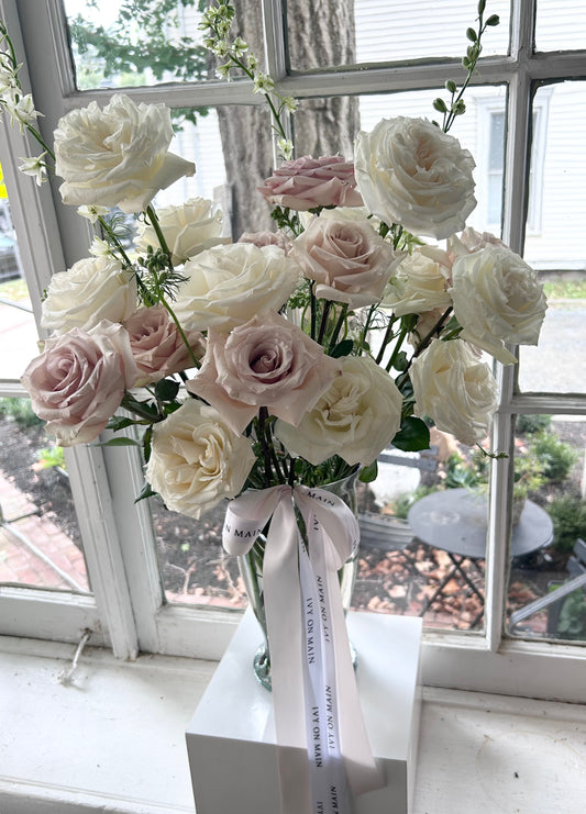 Ivory and Blush Rose Vase Arrangement - Two Dozen