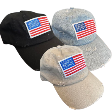 American Flag Denim Distressed Hat