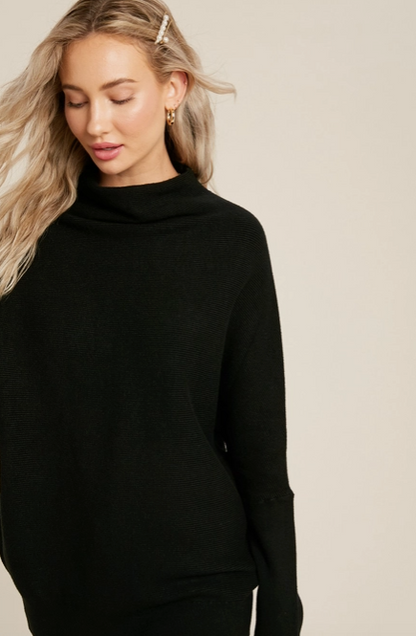 Bluivy - Slouch Neck Dolman Pullover - Black