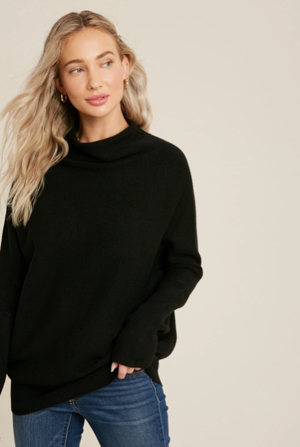 Bluivy - Slouch Neck Dolman Pullover - Black