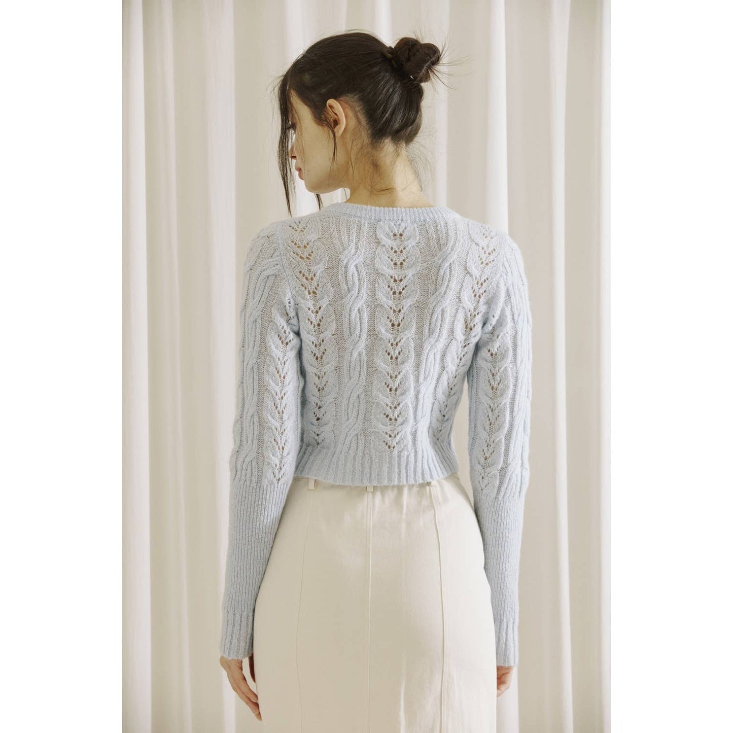 STORIA - Monochromatic Light Cable Knit Cardi - Baby Blue